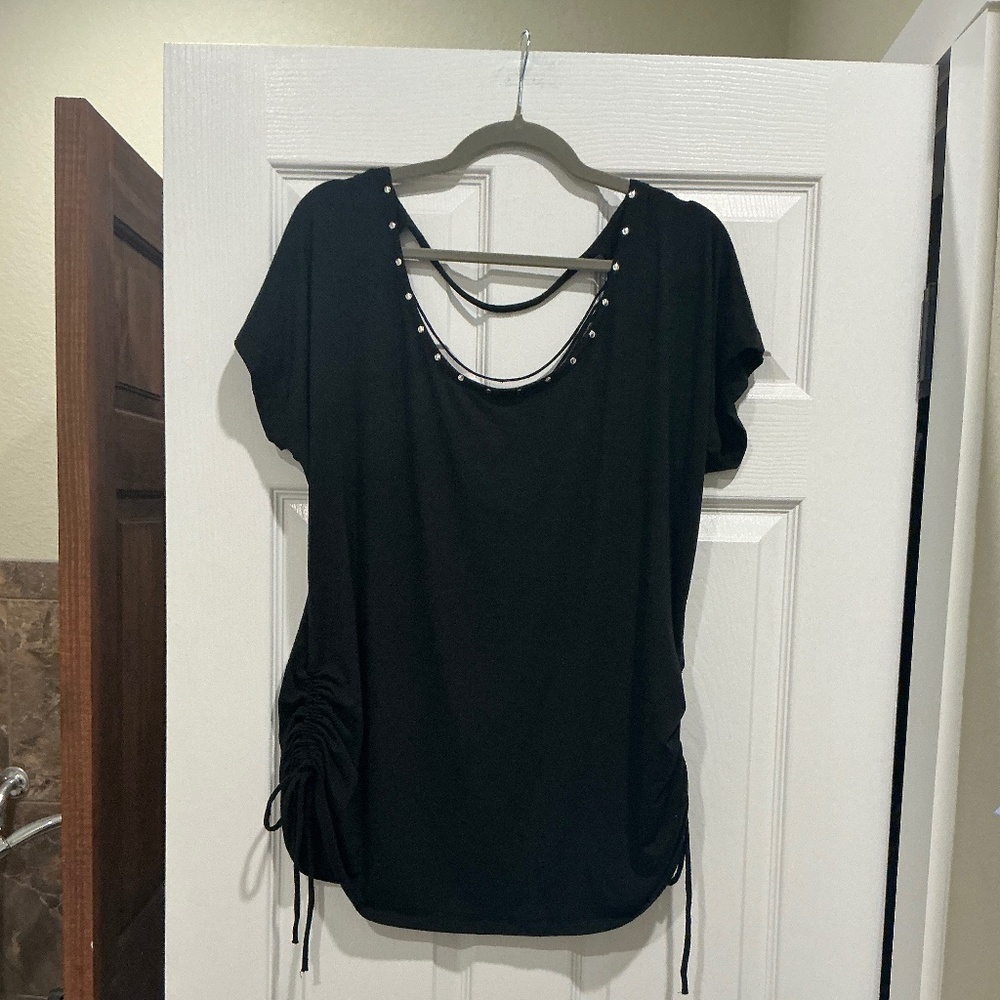Lane Bryant Black Studded T-Shirt Adjustable Length 18/20